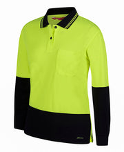 Load image into Gallery viewer, JB&#39;s Wear Women&#39;s Hi Vis Comfort Long Sleeve Polo - Lime/Navy - Polos
