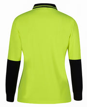 Load image into Gallery viewer, JB&#39;s Wear Women&#39;s Hi Vis Comfort Long Sleeve Polo - Lime/Navy - Polos
