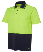 Load image into Gallery viewer, JB&#39;s Wear Men&#39;s Hi Vis Non Cuff Short Sleeve Cotton Back Polo - Lime/Navy - Polos
