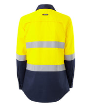 Load image into Gallery viewer, KingGee Women&#39;s Vented Spliced Drill Long Sleeve Shirt with Tape - Yellow/Navy - Shirts
