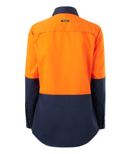 Load image into Gallery viewer, KingGee Women&#39;s Vented Spliced Drill Long Sleeve Shirt - Orange/Navy - Shirts
