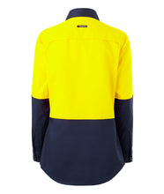 Load image into Gallery viewer, KingGee Women&#39;s Vented Spliced Drill Long Sleeve Shirt - Yellow/Navy - Shirts
