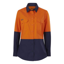 Load image into Gallery viewer, KingGee Women&#39;s Workcool Splice Long Sleeve Shirt - Orange/Navy - Shirts
