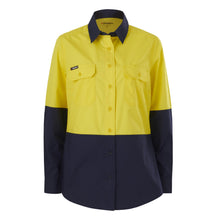 Load image into Gallery viewer, KingGee Women&#39;s Workcool Splice Long Sleeve Shirt - Yellow/Navy - Shirts
