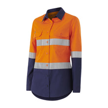 Load image into Gallery viewer, KingGee Women&#39;s Workcool Splice Reflective Long Sleeve Shirt - Orange/Navy - Shirts
