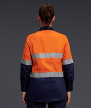 Load image into Gallery viewer, KingGee Women&#39;s Reflective Spliced Drill Long Sleeve Shirt - Orange/Navy - Shirts
