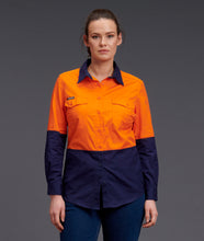 Load image into Gallery viewer, KingGee Women&#39;s Workcool 2 Hi Vis Spliced Long Sleeve Shirt - Orange/Navy - Shirts
