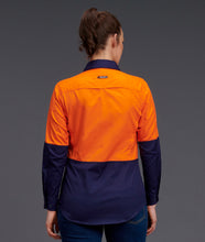 Load image into Gallery viewer, KingGee Women&#39;s Workcool 2 Hi Vis Spliced Long Sleeve Shirt - Orange/Navy - Shirts
