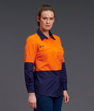 Load image into Gallery viewer, KingGee Women&#39;s Workcool 2 Hi Vis Spliced Long Sleeve Shirt - Orange/Navy - Shirts
