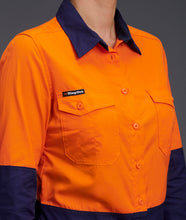 Load image into Gallery viewer, KingGee Women&#39;s Workcool 2 Hi Vis Spliced Long Sleeve Shirt - Orange/Navy - Shirts
