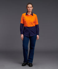 Load image into Gallery viewer, KingGee Women&#39;s Workcool 2 Hi Vis Spliced Long Sleeve Shirt - Orange/Navy - Shirts
