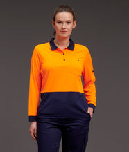 Load image into Gallery viewer, KingGee Women&#39;s Workcool Hyperfreeze Spliced Long Sleeve Polo - Orange/Navy - Polos
