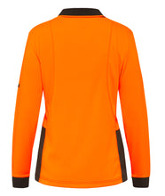 Load image into Gallery viewer, KingGee Women&#39;s Workcool Hyperfreeze Spliced Long Sleeve Polo - Orange/Navy - Polos
