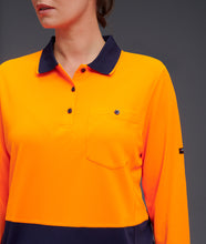 Load image into Gallery viewer, KingGee Women&#39;s Workcool Hyperfreeze Spliced Long Sleeve Polo - Orange/Navy - Polos
