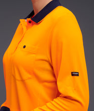 Load image into Gallery viewer, KingGee Women&#39;s Workcool Hyperfreeze Spliced Long Sleeve Polo - Orange/Navy - Polos
