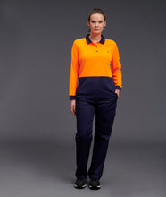 Load image into Gallery viewer, KingGee Women&#39;s Workcool Hyperfreeze Spliced Long Sleeve Polo - Orange/Navy - Polos
