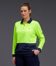 Load image into Gallery viewer, KingGee Women&#39;s Workcool Hyperfreeze Spliced Long Sleeve Polo - Yellow/Navy - Polos
