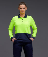 Load image into Gallery viewer, KingGee Women&#39;s Workcool Hyperfreeze Spliced Long Sleeve Polo - Yellow/Navy - Polos
