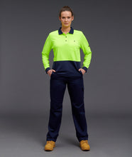 Load image into Gallery viewer, KingGee Women&#39;s Workcool Hyperfreeze Spliced Long Sleeve Polo - Yellow/Navy - Polos
