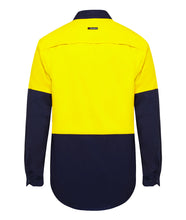 Load image into Gallery viewer, KingGee Men&#39;s Vented Spliced Drill Shirt - Yellow/Navy - Shirts
