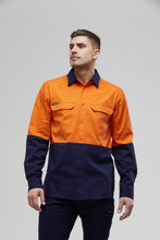 Load image into Gallery viewer, KingGee Men&#39;s Workcool Pro Spliced Long Sleeve Shirt - Orange/Navy - Shirts
