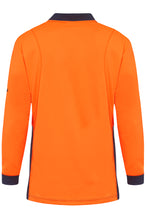 Load image into Gallery viewer, KingGee Men&#39;s Workcool Hyperfreeze Spliced Long Sleeve Polo - Orange/Navy - Polos
