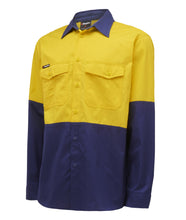 Load image into Gallery viewer, KingGee Men&#39;s Workcool 2 Spliced Long Sleeve Shirt - Yellow/Navy - Shirts
