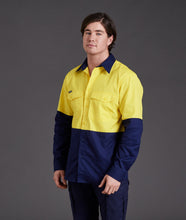 Load image into Gallery viewer, KingGee Men&#39;s Workcool 2 Spliced Long Sleeve Shirt - Yellow/Navy - Shirts
