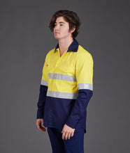 Load image into Gallery viewer, KingGee Men&#39;s Workcool 2 Hi Vis Reflective Spliced Long Sleeve Shirt - Yellow/Navy - Shirts
