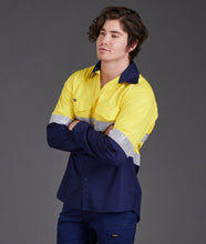 Load image into Gallery viewer, KingGee Men&#39;s Workcool 2 Hi Vis Reflective Spliced Long Sleeve Shirt - Yellow/Navy - Shirts
