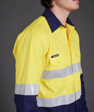 Load image into Gallery viewer, KingGee Men&#39;s Workcool 2 Hi Vis Reflective Spliced Long Sleeve Shirt - Yellow/Navy - Shirts
