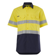 Load image into Gallery viewer, KingGee Men&#39;s Workcool Vented Spliced Shirt Taped S/S - Yellow/Navy - Shirts
