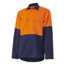 Load image into Gallery viewer, KingGee Men&#39;s Workcool Vented Spliced Shirt L/S - Orange/Navy - Shirts
