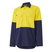 Load image into Gallery viewer, KingGee Men&#39;s Workcool Vented Spliced Shirt L/S - Yellow/Navy - Shirts
