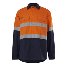 Load image into Gallery viewer, KingGee Men&#39;s Workcool Vented Spliced Shirt Taped L/S - Orange/Navy - Shirts
