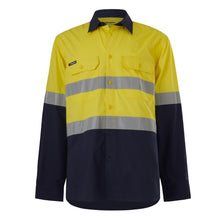 Load image into Gallery viewer, KingGee Men&#39;s Workcool Vented Spliced Shirt Taped L/S - Yellow/Navy - Shirts
