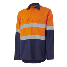 Load image into Gallery viewer, KingGee Men&#39;s Workcool Vented Closed Front Shirt Taped L/S - Orange/Navy - Shirts
