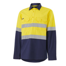 Load image into Gallery viewer, KingGee Men&#39;s Workcool Vented Closed Front Shirt Taped L/S - Yellow/Navy - Shirts
