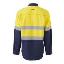 Load image into Gallery viewer, KingGee Men&#39;s Workcool Vented Closed Front Shirt Taped L/S - Yellow/Navy - Shirts
