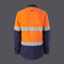 Load image into Gallery viewer, KingGee Women&#39;s Shieldtec Lenzing Flame Resistant Hi-Vis Spliced Long Sleeve Shirt Taped - Orange/Navy - Shirts
