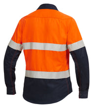 Load image into Gallery viewer, KingGee Women&#39;s Shieldtec Flame Resistant Hi Vis 2 Tone Open Front Long Sleeve Shirt with FR Tape - Orange/Navy - Shirts
