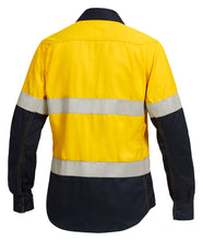 Load image into Gallery viewer, KingGee Women&#39;s Shieldtec Flame Resistant Hi Vis 2 Tone Open Front Long Sleeve Shirt with FR Tape - Yellow/Navy - Shirts
