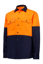 Load image into Gallery viewer, Hard Yakka Men&#39;s Core Hi Vis Long Sleeve Heavyweight 2 Tone Shirt - Orange/Navy - Shirts
