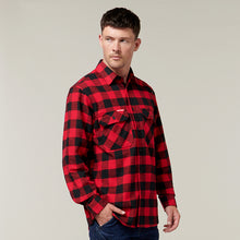 Load image into Gallery viewer, Hard Yakka Men&#39;s Foundations Check Flannel Long Sleeve Shirt - Red Check - Shirts
