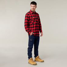 Load image into Gallery viewer, Hard Yakka Men&#39;s Foundations Check Flannel Long Sleeve Shirt - Red Check - Shirts
