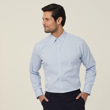 Load image into Gallery viewer, NNT Men&#39;s Avignon Fine Block Stripe Stretch Long Sleeve Shirt - Light Blue/White - Shirts
