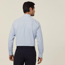 Load image into Gallery viewer, NNT Men&#39;s Avignon Fine Block Stripe Stretch Long Sleeve Shirt - Light Blue/White - Shirts
