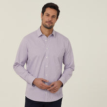 Load image into Gallery viewer, NNT Men&#39;s Avignon Fine Block Stripe Stretch Long Sleeve Shirt - Violet/White - Shirts
