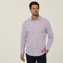 Load image into Gallery viewer, NNT Men&#39;s Avignon Fine Block Stripe Stretch Long Sleeve Shirt - Violet/White - Shirts
