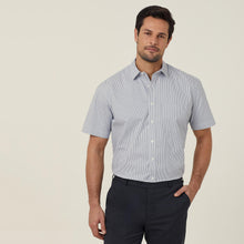 Load image into Gallery viewer, NNT Men&#39;s Avignon Fine Block Stripe Stretch Short Sleeve Shirt - Grey/White - Shirts
